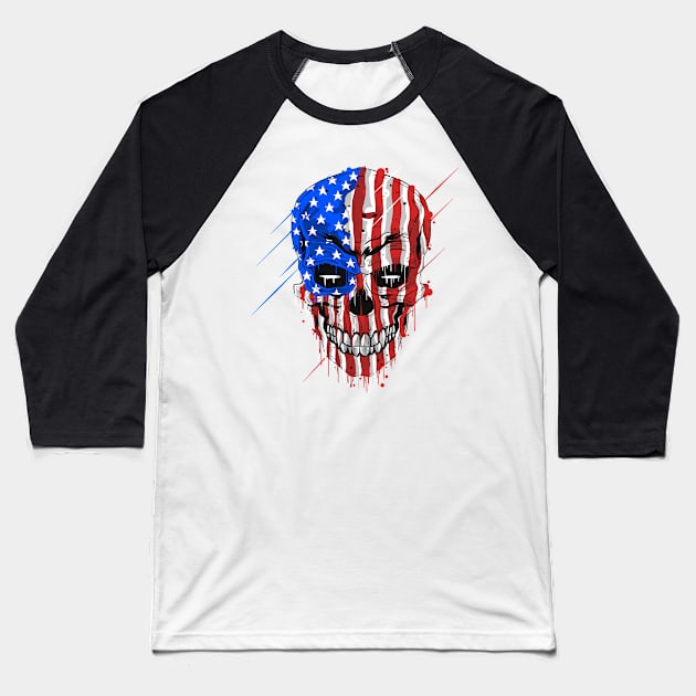 Skull USA Baseball T-Shirt by Dreaming Olga